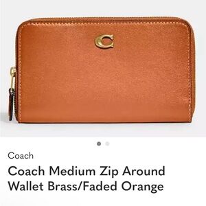 NWT Coach Brass Accent Zip Wallet in Faded Orange